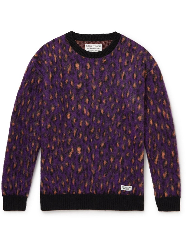 Photo: Wacko Maria - Leopard-Print Textured-Knit Sweater - Purple