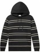 SAINT LAURENT - Slim-Fit Logo-Embroidered Striped Cotton-Jersey Hoodie - Black