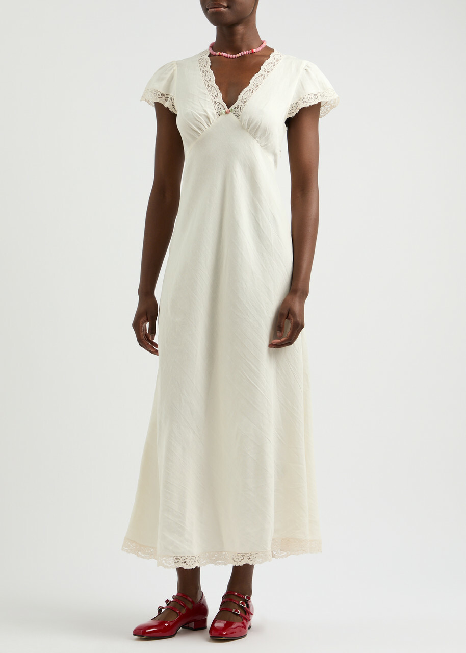 Rixo Clarice Lace-trimmed Woven Midi Dress Cream Rixo