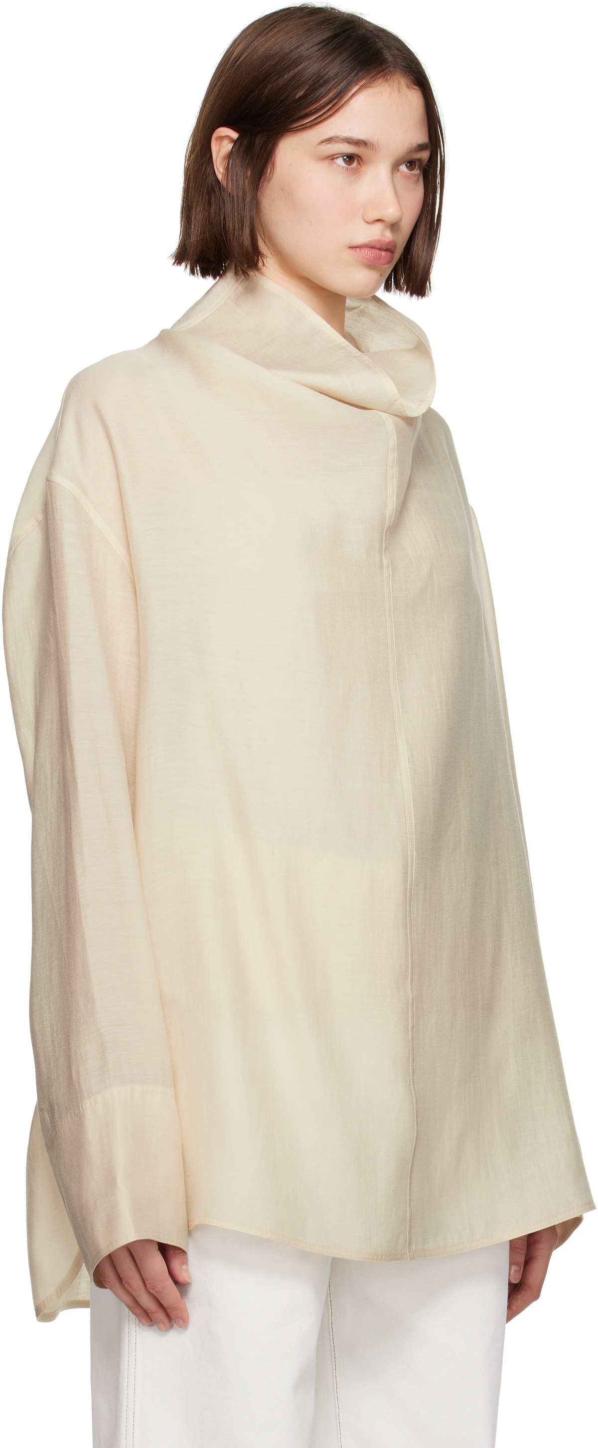 TOTEME Off-White Funnel-Neck Blouse Toteme TOTEME Off-White Funnel-Neck Blouse Toteme