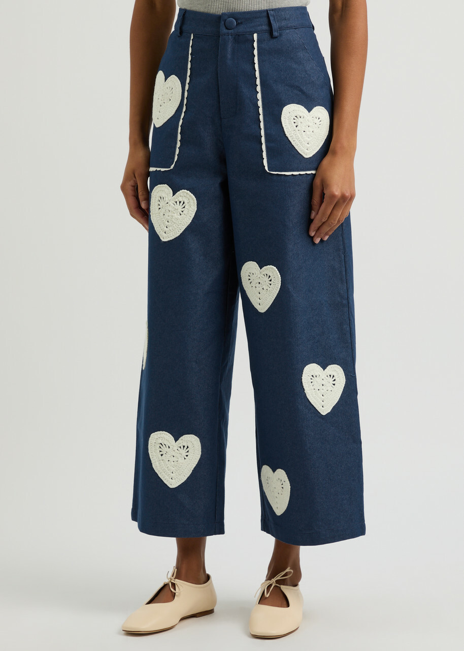 Sister Jane Heart to Heart Cropped Wide-leg Jeans Denim