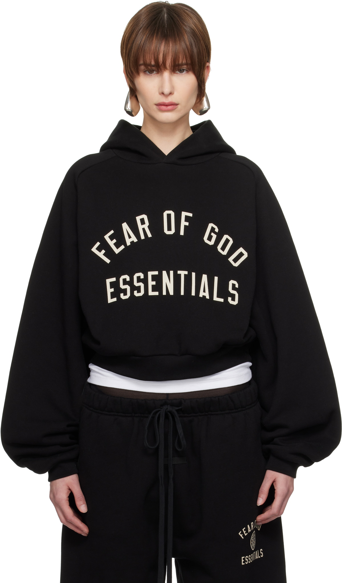 Fear of God ESSENTIALS Black Fleece Cropped Hoodie Fear Of God