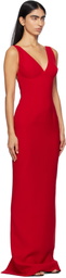 Mônot Red Plunging V-Neck Maxi Dress