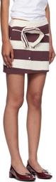 Pushbutton Off-White & Burgundy Pique Collar Front Miniskirt