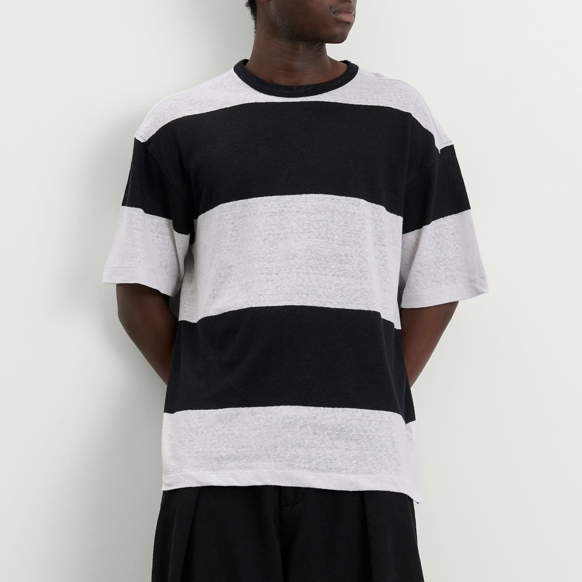 YMC Men's Triple T Shirt in Black/Light Grey