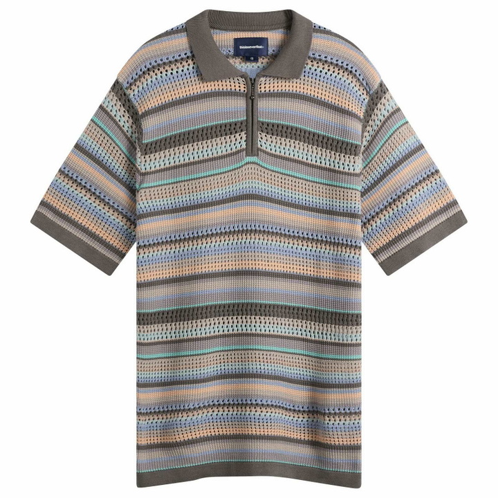 Photo: thisisneverthat Men's Striped Knit Polo in Pink Grey