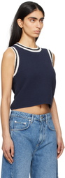 rag & bone Blue Meghan Striped Crochet-Trim Sweater Vest