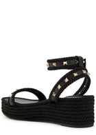 Valentino Rockstud Torchon Silk Espadrille Wedge Sandals Black