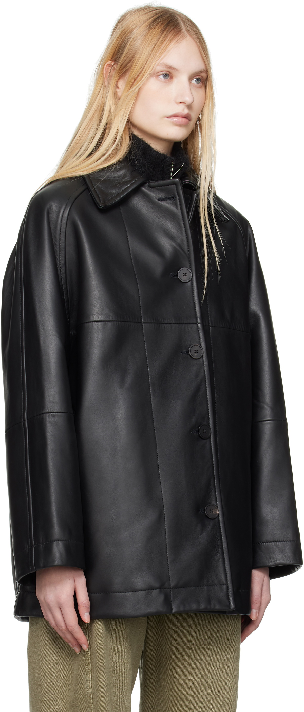 studio nicholson レザージャケット Studio Nicholson Leather Jacket | Black | FARFETCH