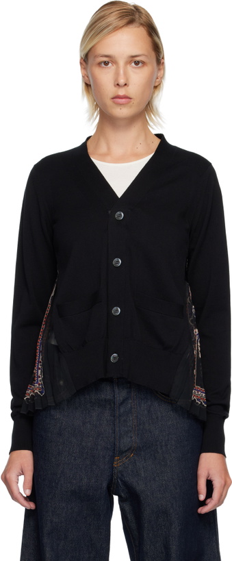 Photo: sacai Black Paisley Print & Cotton Knit Cardigan
