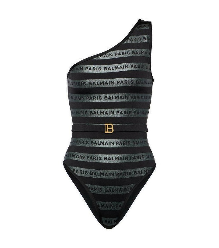 Photo: Balmain Logo one-shoulder swimsuit