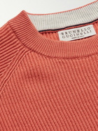 Brunello Cucinelli Kids - Ages 4-7 Ribbed Cotton Sweater - Orange - 6