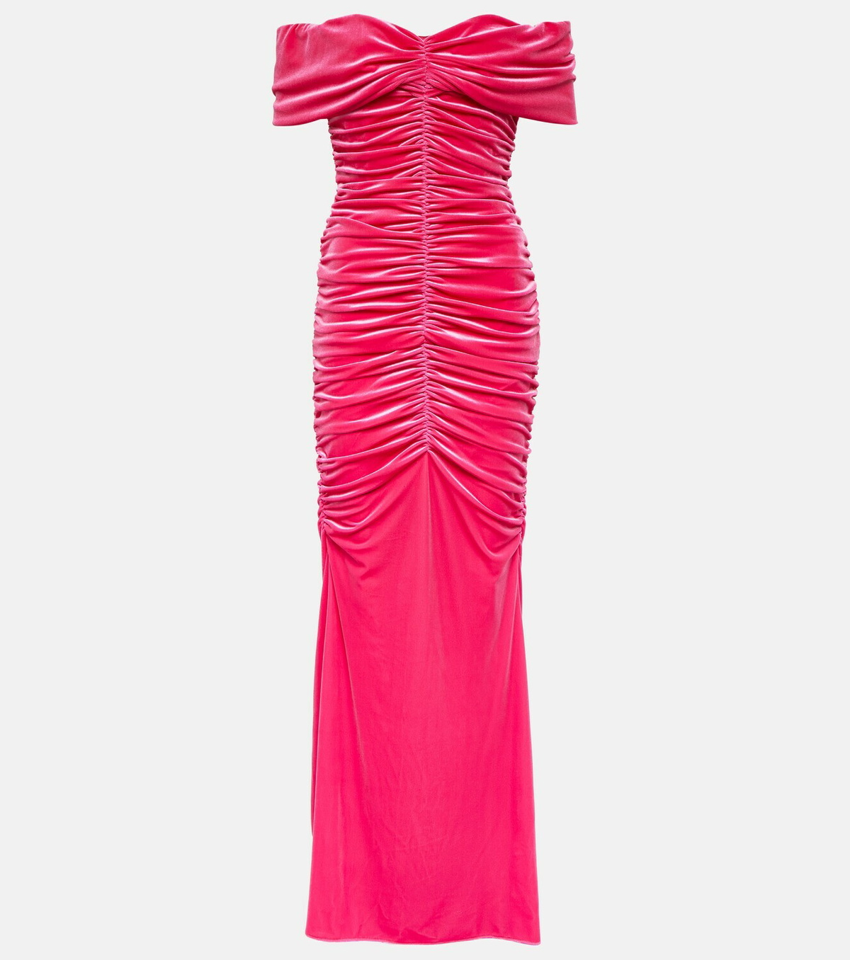 Monique Lhuillier Ruched off-shoulder velvet gown Monique Lhuillier