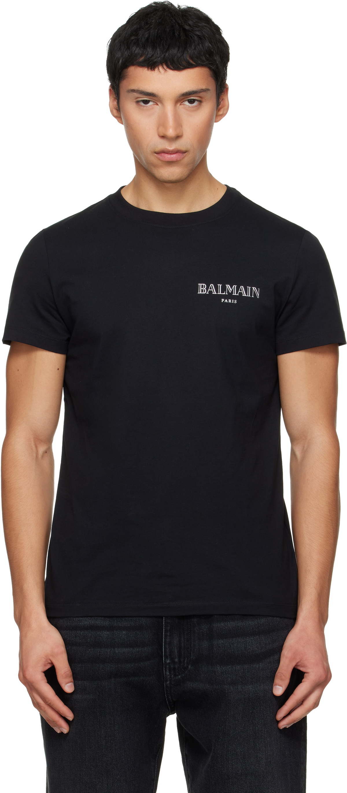 Balmain Black Vintage Gel 'Balmain' Logo T-shirt