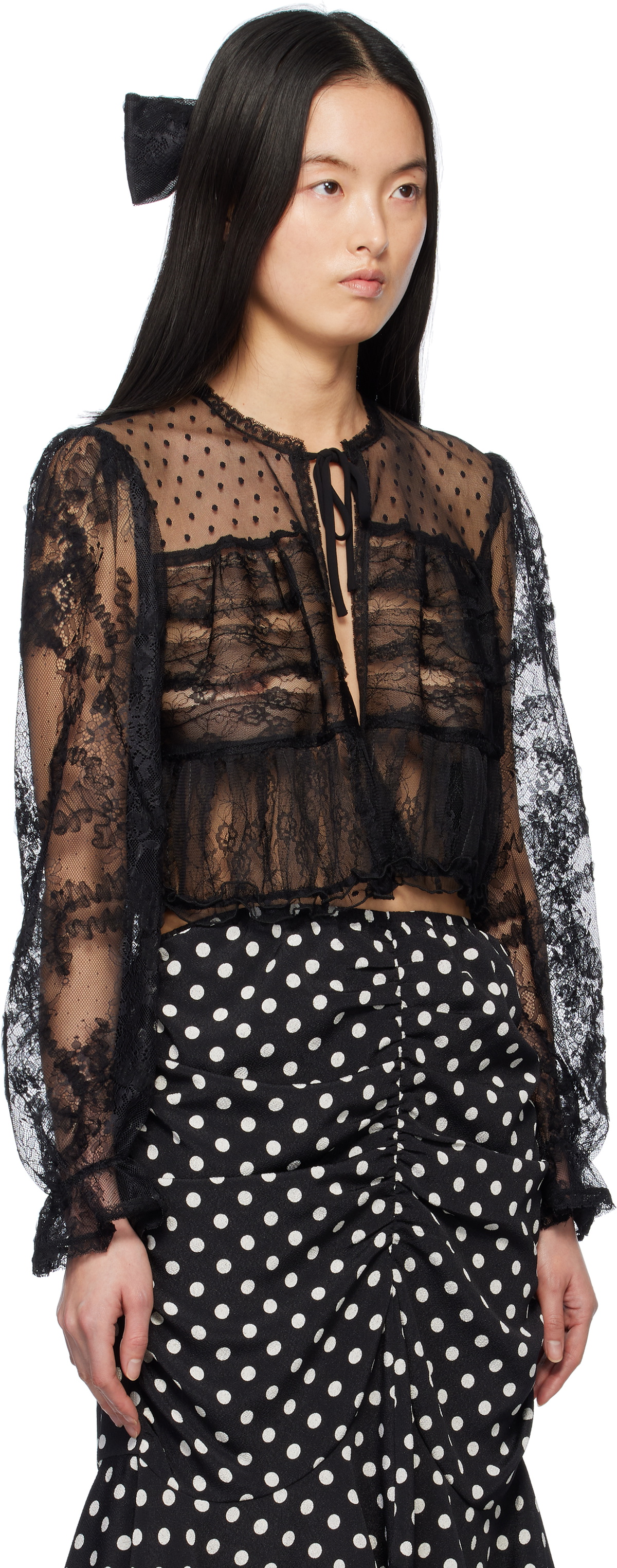 Anna Sui Black Lace Combo Bed Cardigan