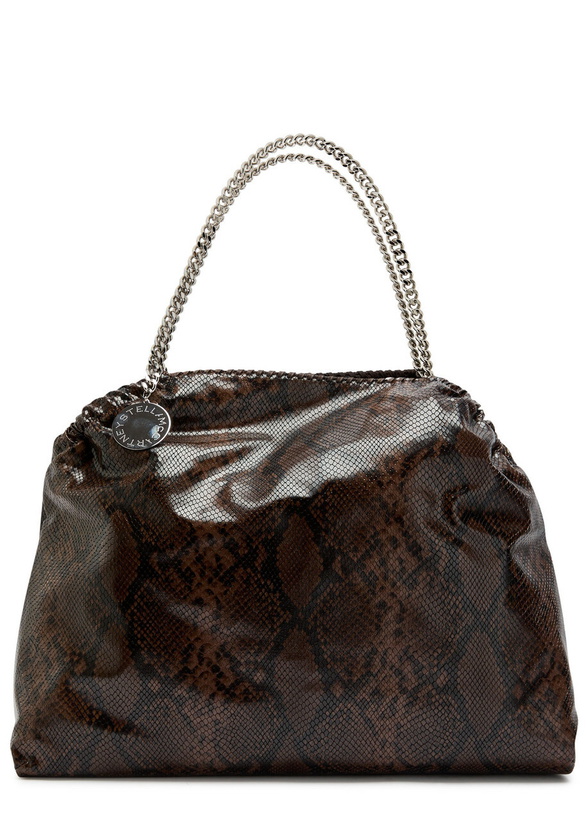 Photo: Stella Mccartney Falabella Python-effect Faux Leather Tote - Dark Brown - One Size