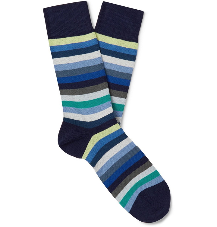 Photo: PAUL SMITH - Striped Organic Cotton-Blend Socks - Blue