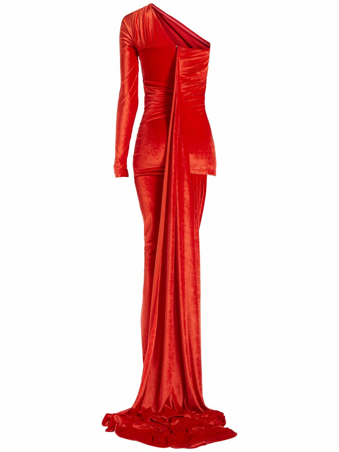 BALENCIAGA Asymmetric Fluid Velvet Jersey Dress Balenciaga