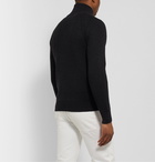 TOM FORD - Slim-Fit Leather-Trimmed Ribbed Merino Wool Half-Zip Sweater - Gray