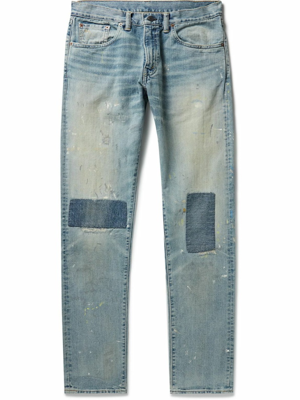 Photo: RRL - Patchwork Paint-Splattered Slim-Leg Jeans - Blue