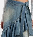 Alaïa Ruffled denim wrap skirt