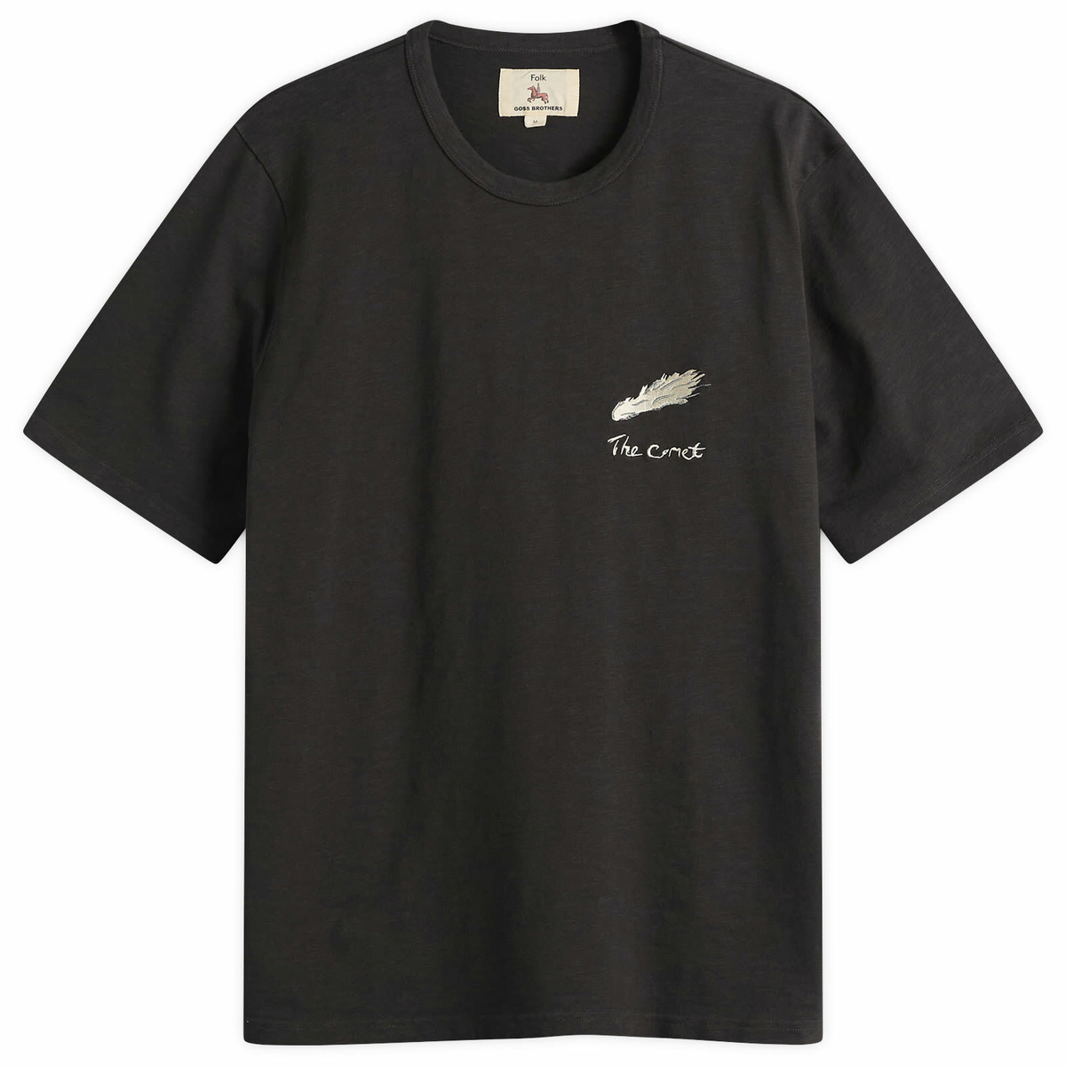 Folk Men's Slub Embroidery T-Shirt in Ecru Black Comet