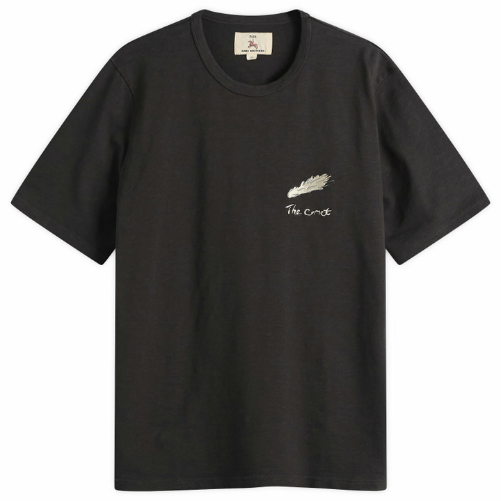 Photo: Folk Men's Slub Embroidery T-Shirt in Ecru Black Comet