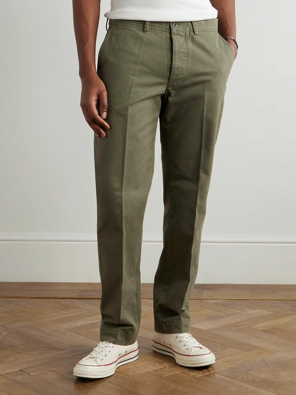 Officine Générale - Straight-Leg Garment-Dyed Cotton-Twill Trousers - Green