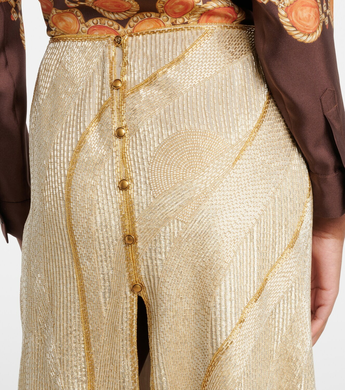 Versace Embellished crêpe de chine midi skirt