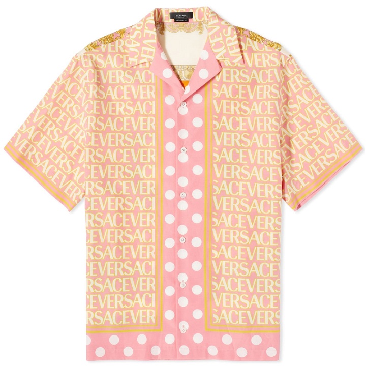 Photo: Versace Men's All Over Print Vacation Shirt in Pink/Ivory
