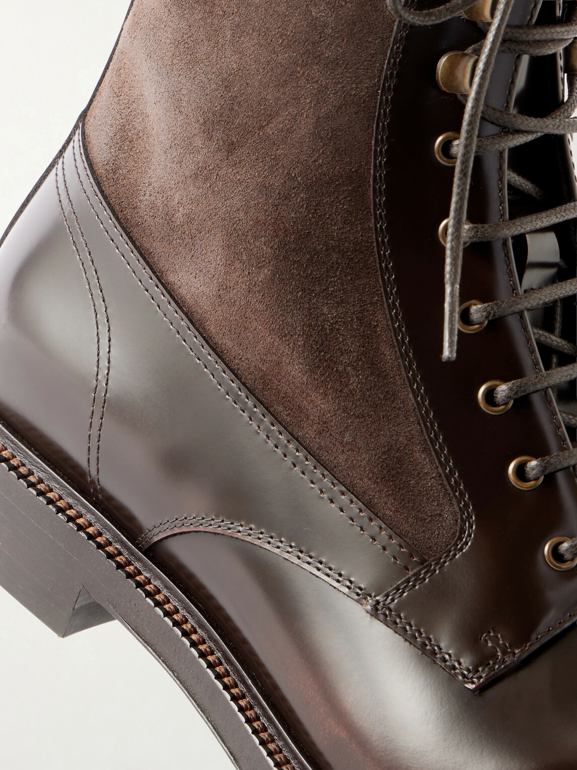 Brunello Cucinelli - Suede-Trimmed Leather Lace-Up Derby Boots - Brown