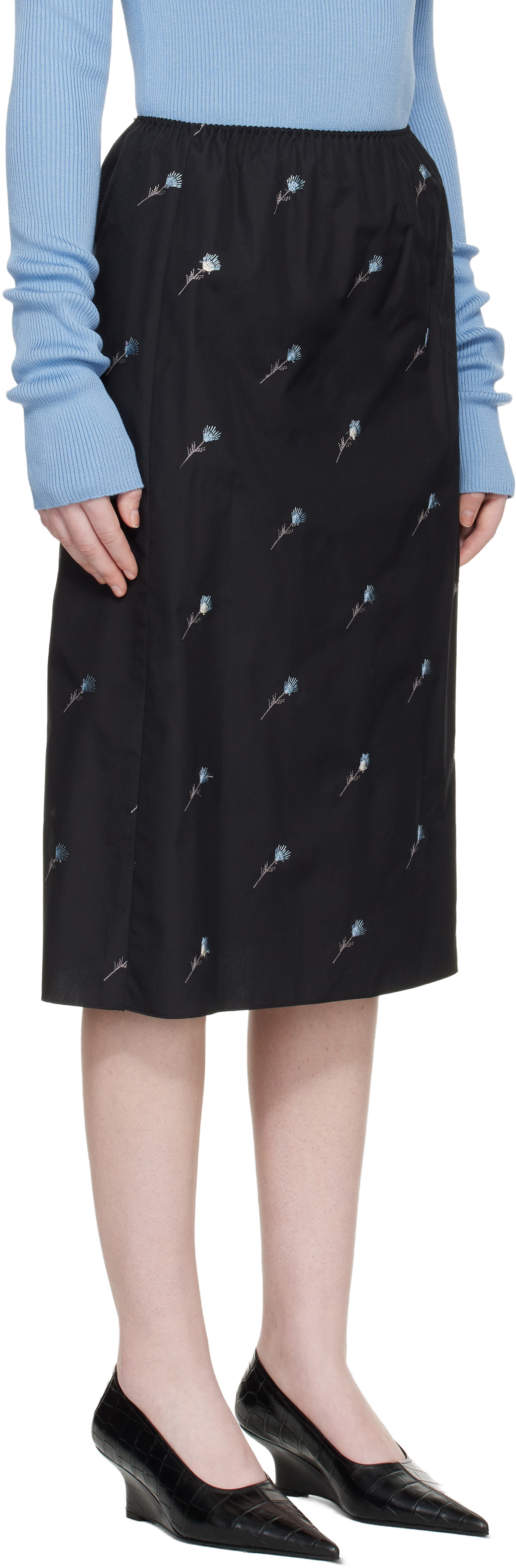 Rier Black Pop Flowers Midi Skirt