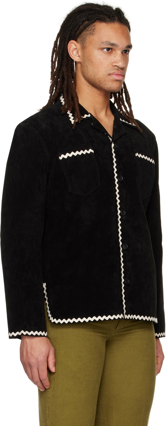 Bode Black Rickrack Suede Jacket Bode