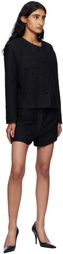 Pushbutton Black Collarless Tweed Jacket