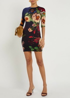 Alice + Olivia Delora Floral-print Jersey Mini Dress Black