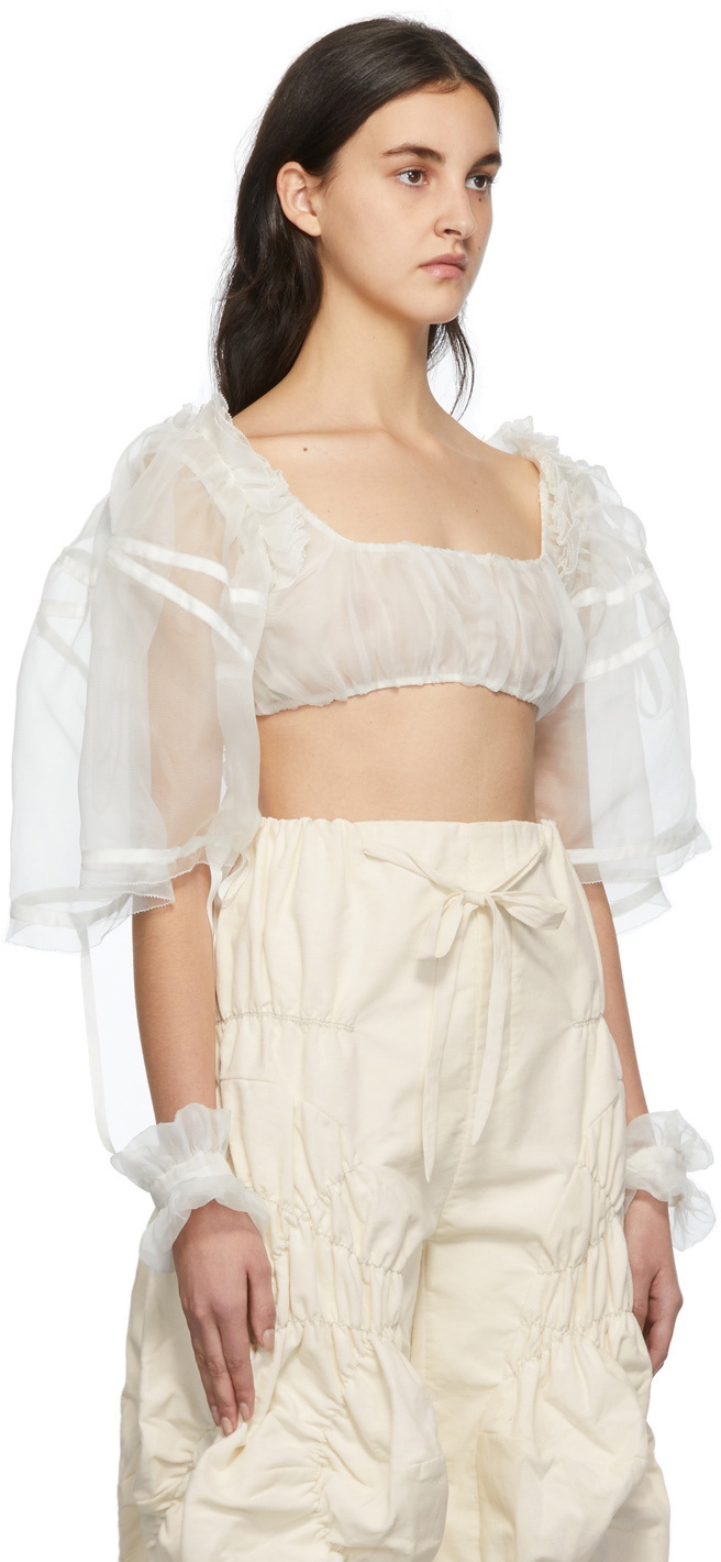 Renli Su White Cropped Silk Organza Blouse