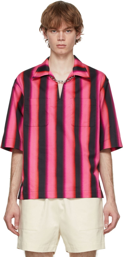 Photo: Dries Van Noten Pink & Black Len Lye Edition Striped Short Sleeve Shirt