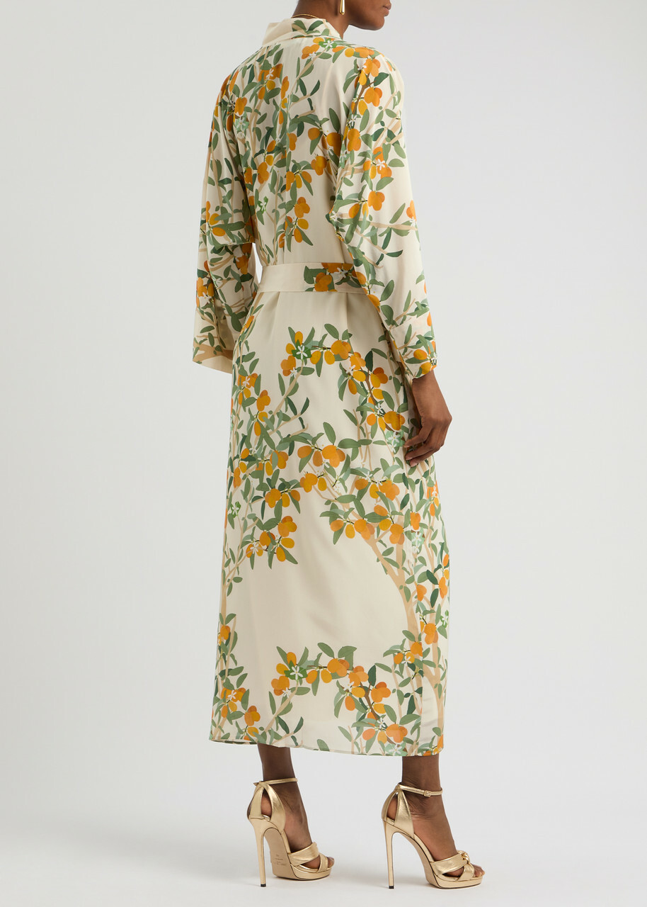 Bernadette Peignoir Printed Silk Wrap Dress Cream