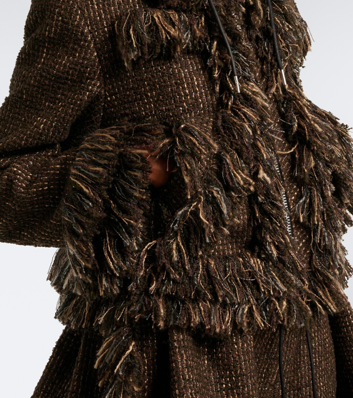 Sacai Fringed wool-blend tweed jacket