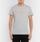 Balmain - Slim-Fit Logo-Print Mélange Cotton-Jersey T-Shirt - Men - Gray