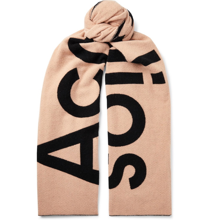 Photo: Acne Studios - Logo-Intarsia Wool-Blend Scarf - Pink