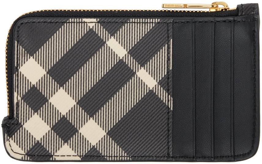Burberry Black & Beige Check Zip Card Holder