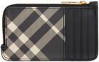 Burberry Black & Beige Check Zip Card Holder