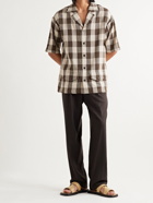 Nanushka - Taite Oversized Camp-Collar Gingham Cotton-Blend Gauze Shirt - Brown