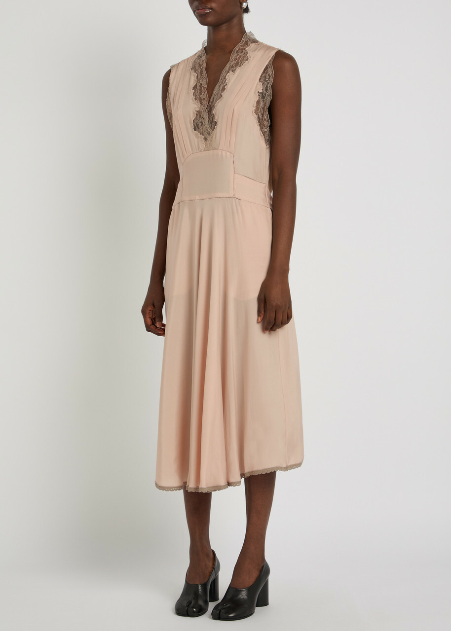 Maison Margiela Lace-trim Satin-silk Midi Dress Light Pink