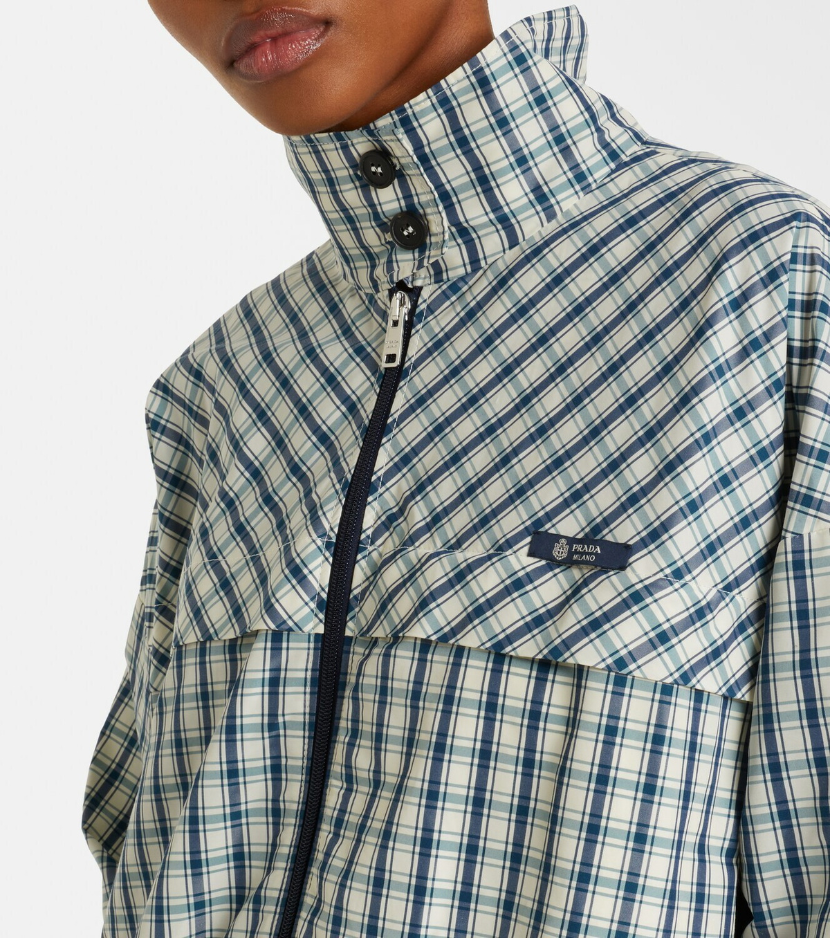 Prada Checked cotton-blend chambray jacket
