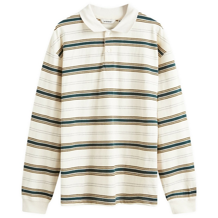 Photo: Uniform Bridge Men's Stripe Longsleeve Polo Shirt in Ivory