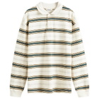 Uniform Bridge Men's Stripe Longsleeve Polo Shirt in Ivory