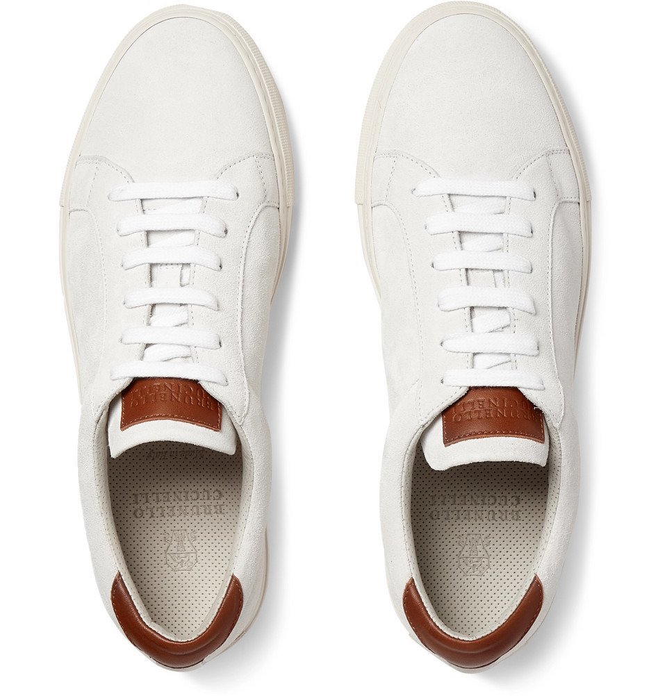 Brunello Cucinelli - Leather-Trimmed Suede Sneakers - White Brunello ...