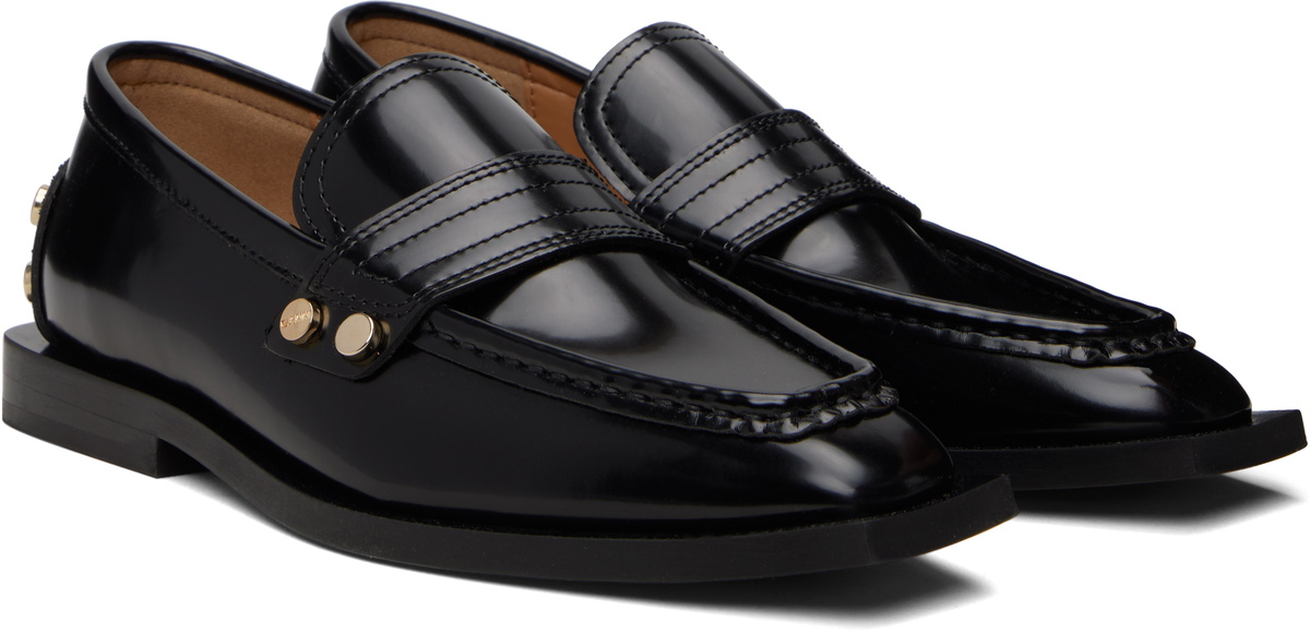 GANNI Black Studs Square Toe Loafers